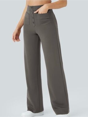 Stretch High Waisted Straight Leg casual pants Size L 32 in charcoal gray